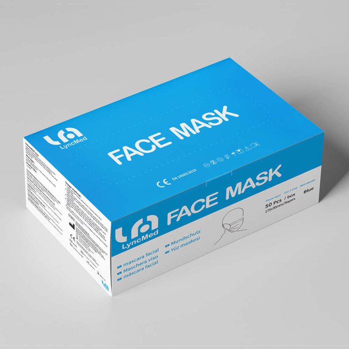 Disposable Surgical 3-ply Face Mask, LyncMed Medical Earloop Mask, Melt-blown Nonwoven Fabric in Middle.
